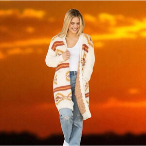 Simply Southern Cardigan Sweater Womens Sz S Aztec Boho Southwestern Fuzzy Cozy